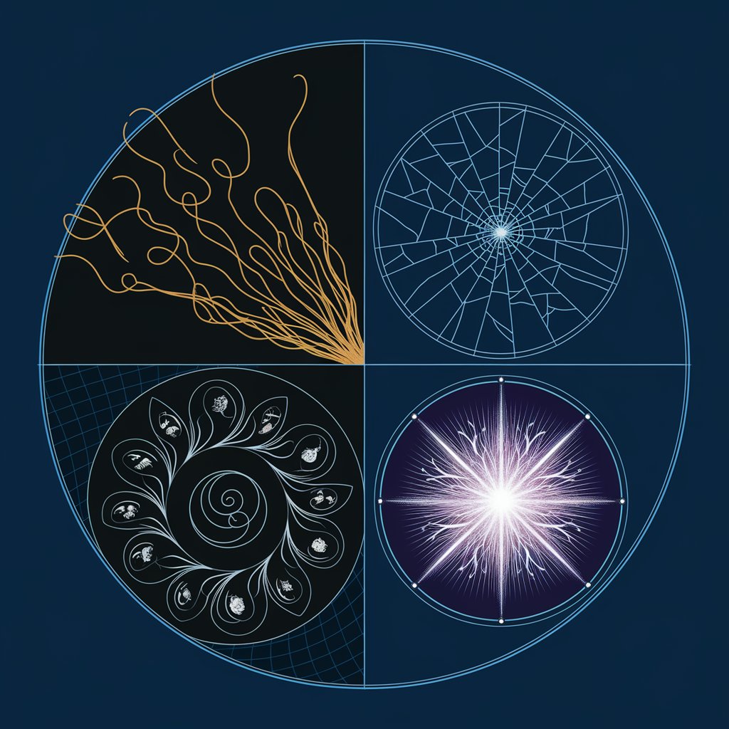 Blockage Types Display
An elegant circular diagram emerges from a deep blue background. Four interconnected sections each depict a different type of blockage in transformation. Dark tangled threads unravel into straight golden lines representing current life patterns. A cracked energetic lens clears to crystal clarity, showing tension distortions dissolving. A sophisticated spiral contains subtle symbols of past lives transforming into pure light. The final section shows a neural network lighting up with healing energy. The entire composition suggests both scientific precision and energetic transformation while maintaining a professional aesthetic.